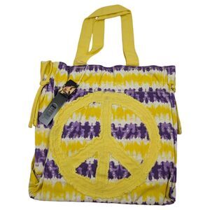 Peace Tie Dye Tote Shoulder Bag‎ Hippie Love Purple and Yellow NWT